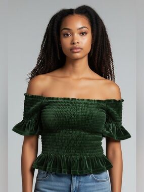 BP. Green Smocked Crop Top Like New